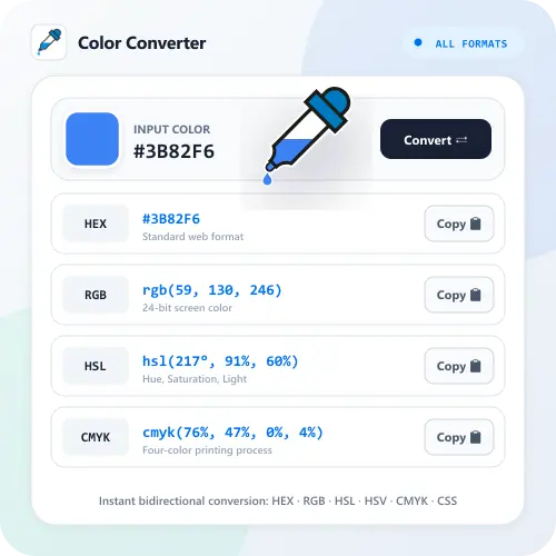 Color Format Converter (HEX, RGB, HSL, CMYK)